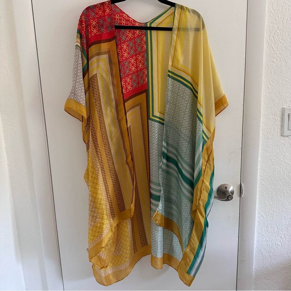 Sheer Shawl Kimono One Size Coverup Pool Beach Yellow Red Green Brown